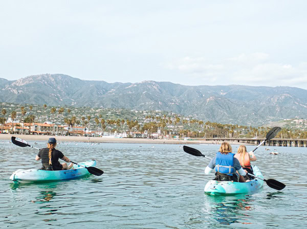 bella joshua anneliese on a kayak tour in santa barbara
